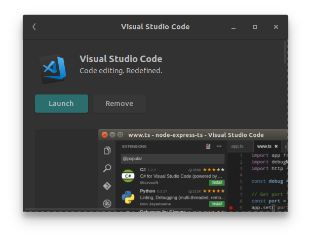 Snap Store Visual Studio Code